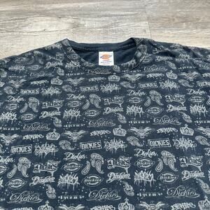 Vintage Y2K Dickies Paisley Brand Logos Black AOP Men L Urban Hip Hop Skater Tee